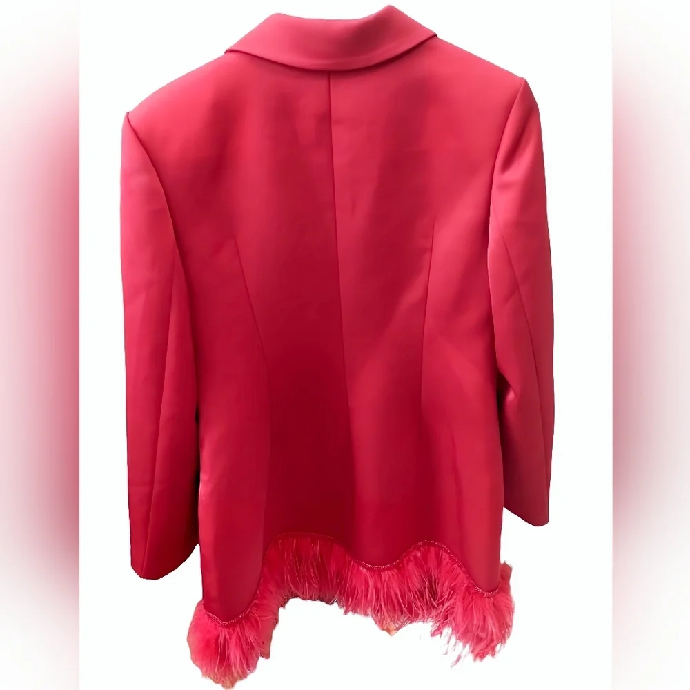 NWT 21SIX Red Rosa Taffeta Feather Blazer Dress Size XL - Picture 8 of 10